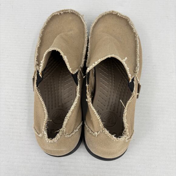 Crocs Santa Cruz Loafers Mens Size 9 Beige Tan Canvas Slip On Comfort Shoes - Picture 6 of 9